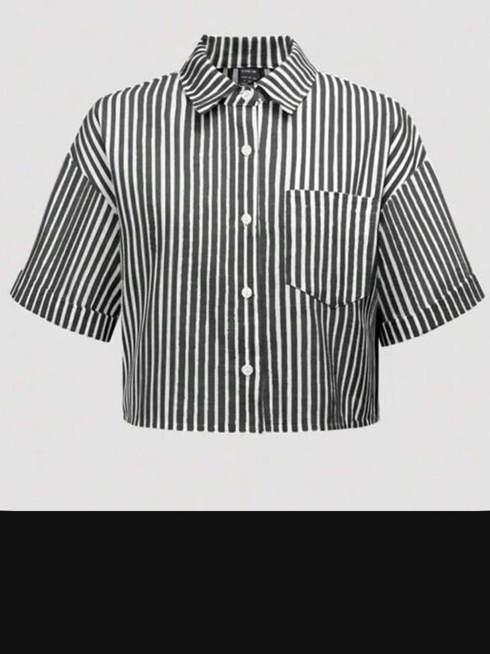 Striped Short-Sleeve Crop top Shirt - Grey/White - Picture 5 of 5